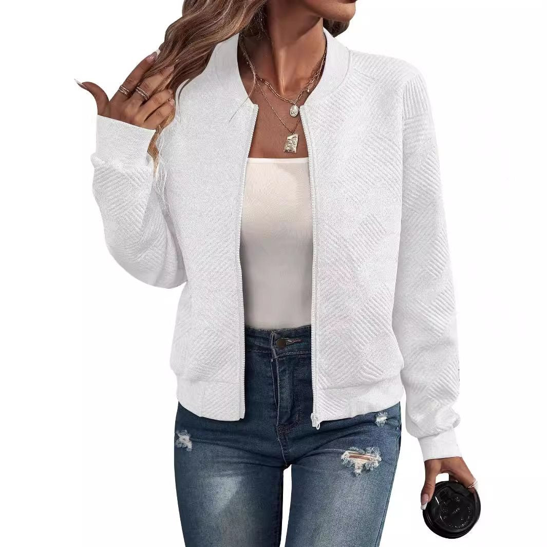 Damen Strukturierte Bomberstrickjacke mit Reißverschluss und Rippenbündchen Shop Nory