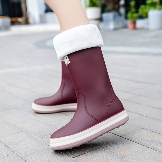 Damen Mittelhohe Plateau-Regenstiefel mit wasserfester Vollgummi-Konstruktion Shop Nory