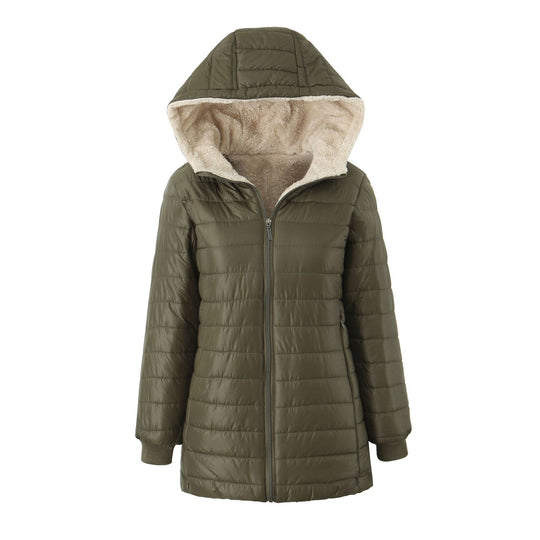 Damen Steppmantel mit Teddyfutter-Kapuze und wärmender Wattierung Shop Nory