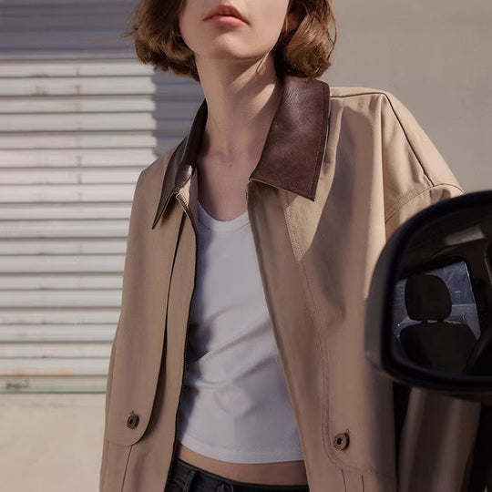 Damen Lässige und modische Übergangsjacke mit kontrastiertem Kragen Shop Nory
