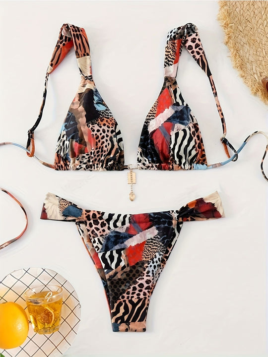 Damen zweiteiliges Tiermuster-Bikini-Set