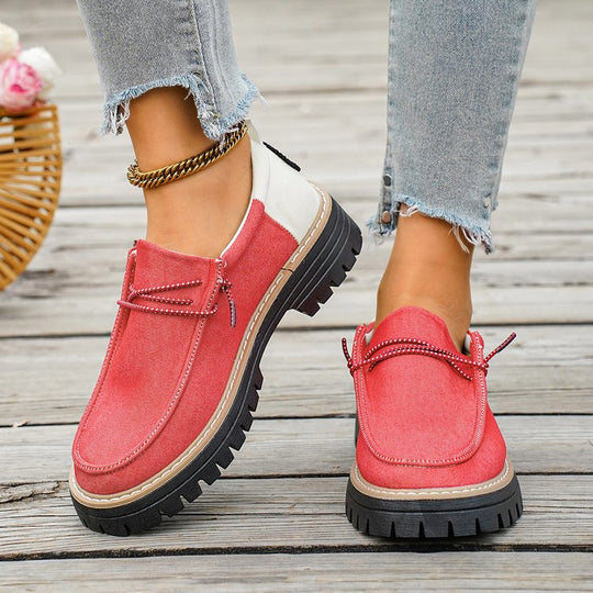 Damen Modische Slipper-Loafer mit grober Profilsohle, Canvas-Obermaterial und dekorativer Kordel Shop Nory