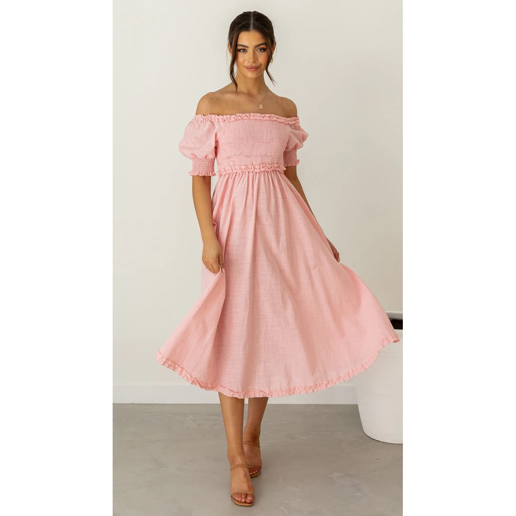 Damen Off-Shoulder Midikleid mit luftiger Silhouette und Rüschendetails Shopnory