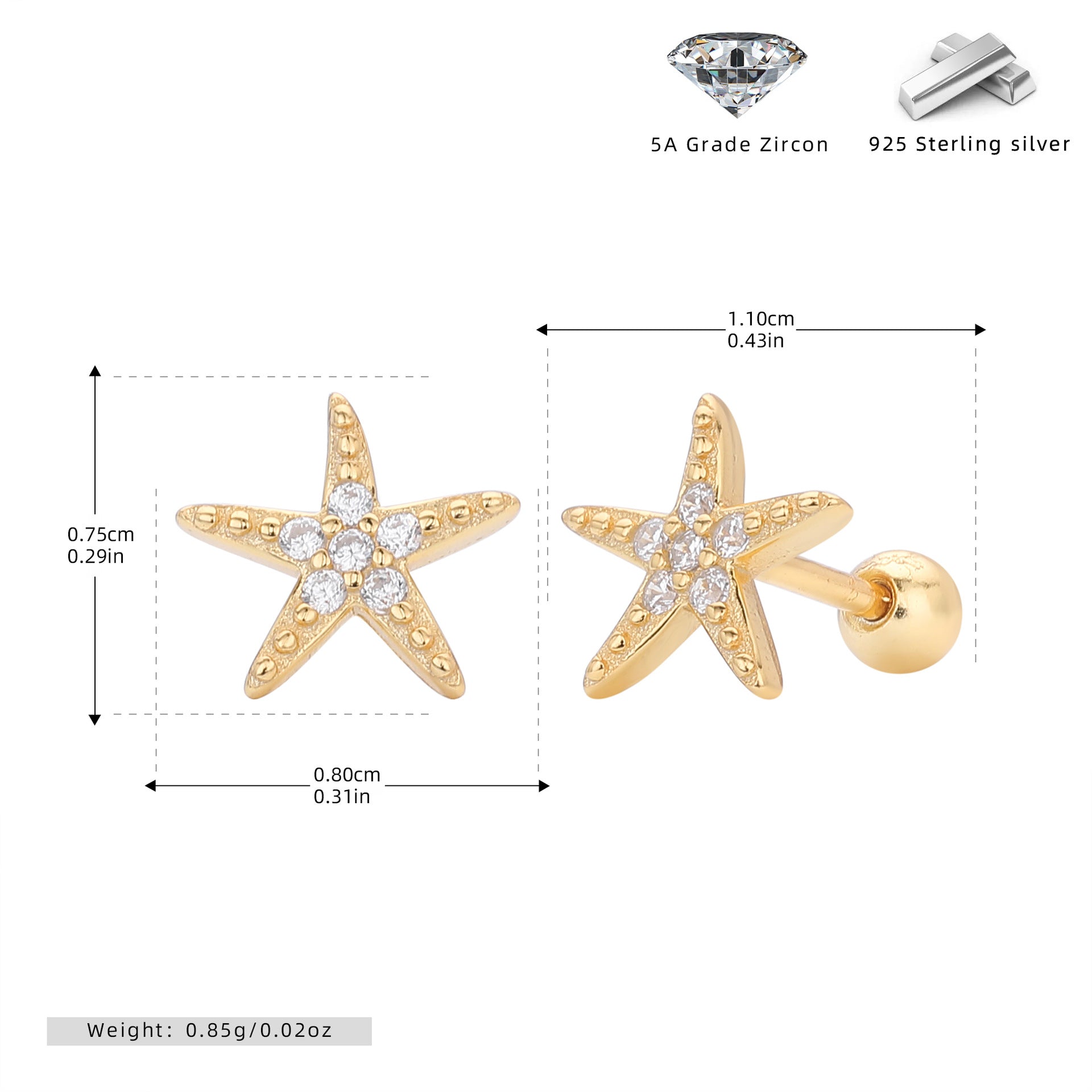 Damen Ohrstecker im stilvollen Seestern-Design aus hochwertigem 925 Sterling Silber Shop Nory