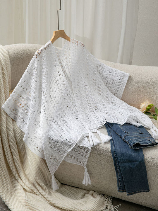 Damen luftiger Strickponcho mit Fransen