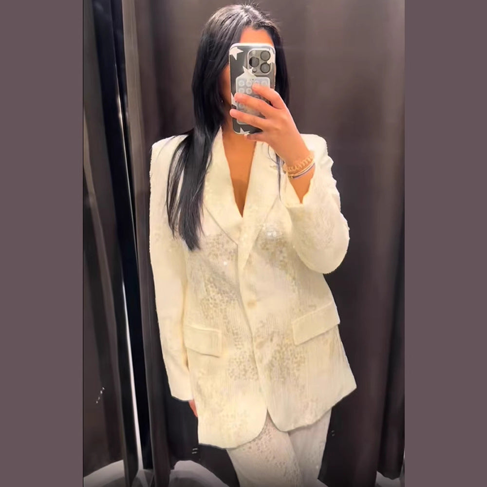 Damen weite Paillettenhose mit hohem Bund und fließendem Bein Shop Nory