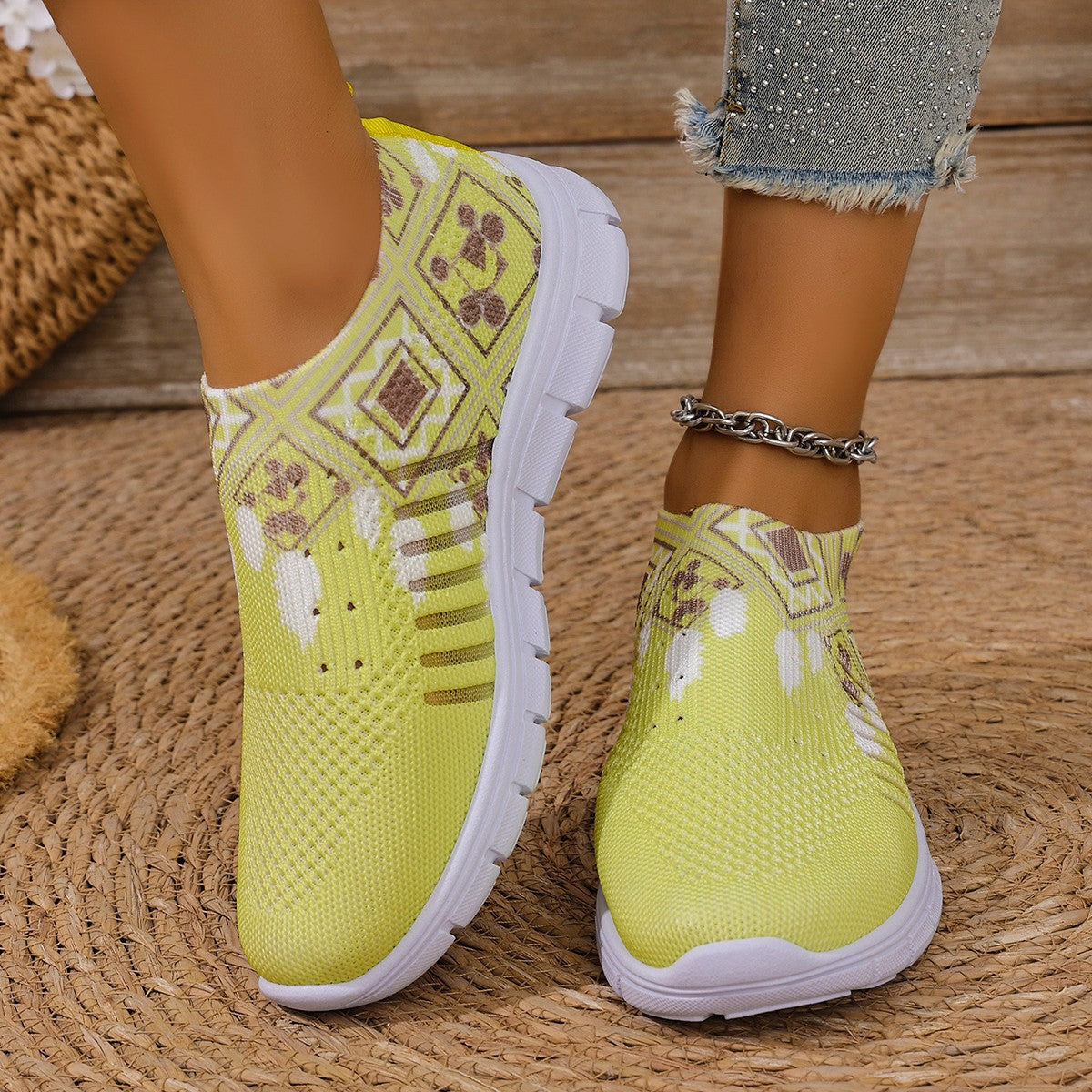 Damen moderne Slip-On Sneakers mit atmungsaktivem Stretch-Obermaterial