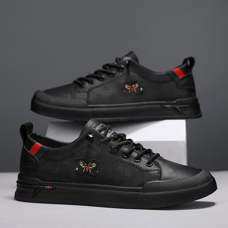 Herren Eleganter Low-Top Sneaker aus Kunstleder mit gestickter Bienen-Applikation Shopy Nory