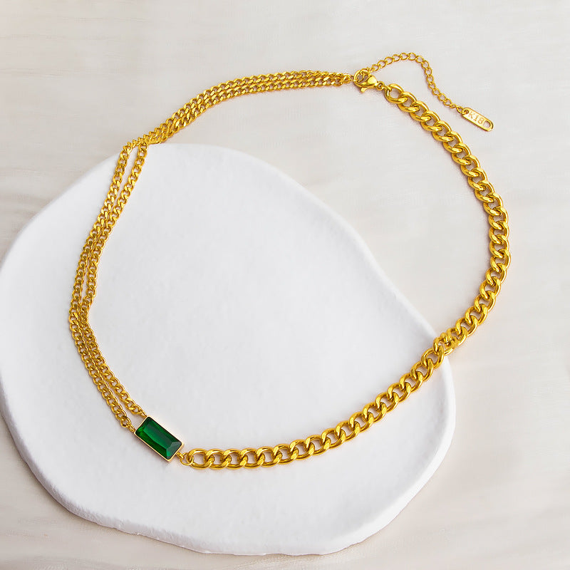 Damen Luxus Kette mit grünem Edelstein und hochwertiger Vergoldung Shop Nory