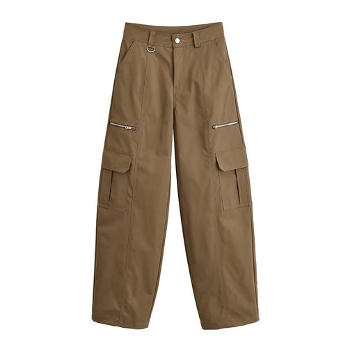 Damen Weite Cargo-Hose mit Utility-Taschen, Reißverschluss-Details und hoher Taille Shop Nory