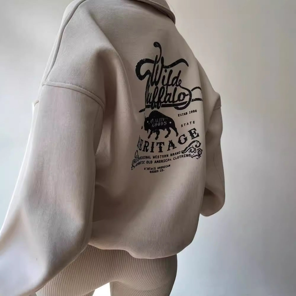 Damen Oversized Halbzip-Sweatshirt mit Stehkragen und gesticktem Logo Shop Nory