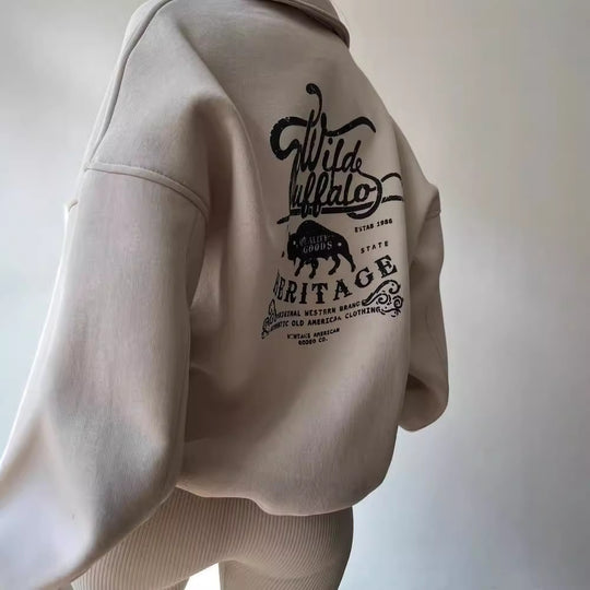 Damen Oversized Halbzip-Sweatshirt mit Stehkragen und gesticktem Logo Shop Nory