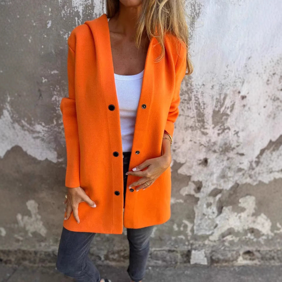 Damen Geradliniger Midimantel aus Wollmix mit Stehkragen und Druckknopfverschluss Shop Nory