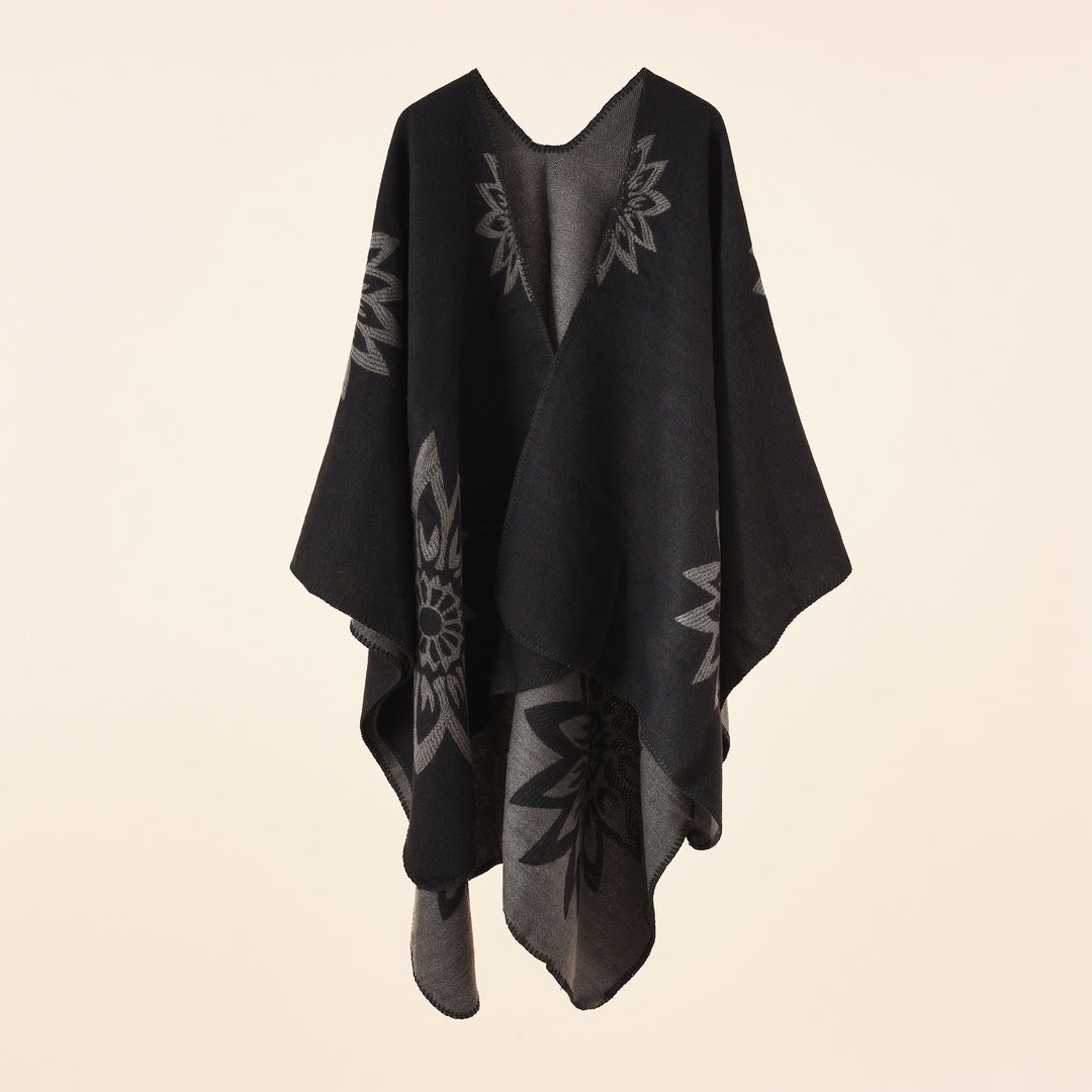 Damen Oversize‑Umhang im Wendefinish mit floraler Intarsienstickerei Shop Nory