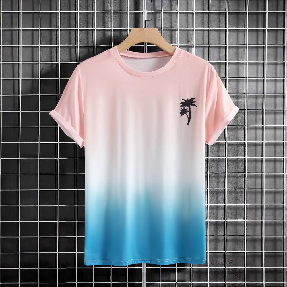 Herren T-Shirt mit modernem Farbverlauf und Palmenstickerei