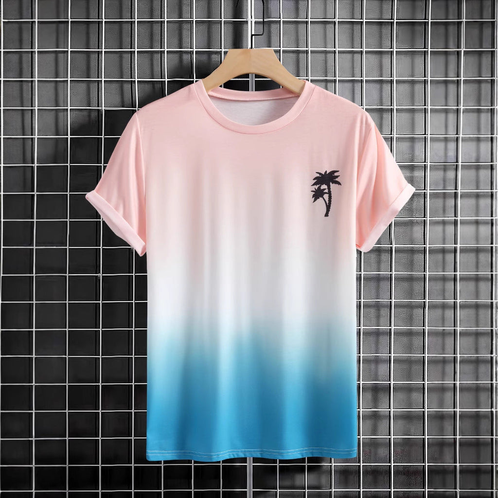 Herren T-Shirt mit modernem Farbverlauf und Palmenstickerei