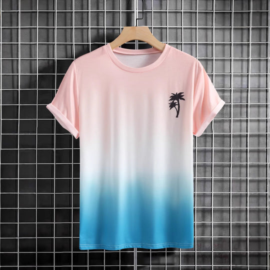 Herren T-Shirt mit modernem Farbverlauf und Palmenstickerei