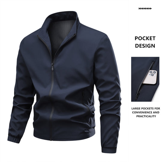 Herren Minimalistische Softshell-Bomberjacke mit Stehkragen, elastischen Bündchen & durchgehendem Reißverschluss Shop Nory