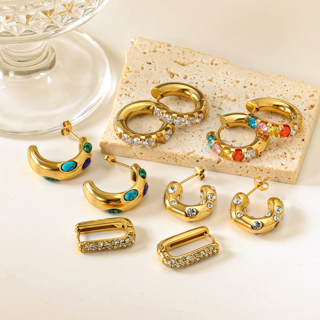 Damen Creolen mit farbigen Halbedelsteinen und elegantem Goldüberzug Shop Nory
