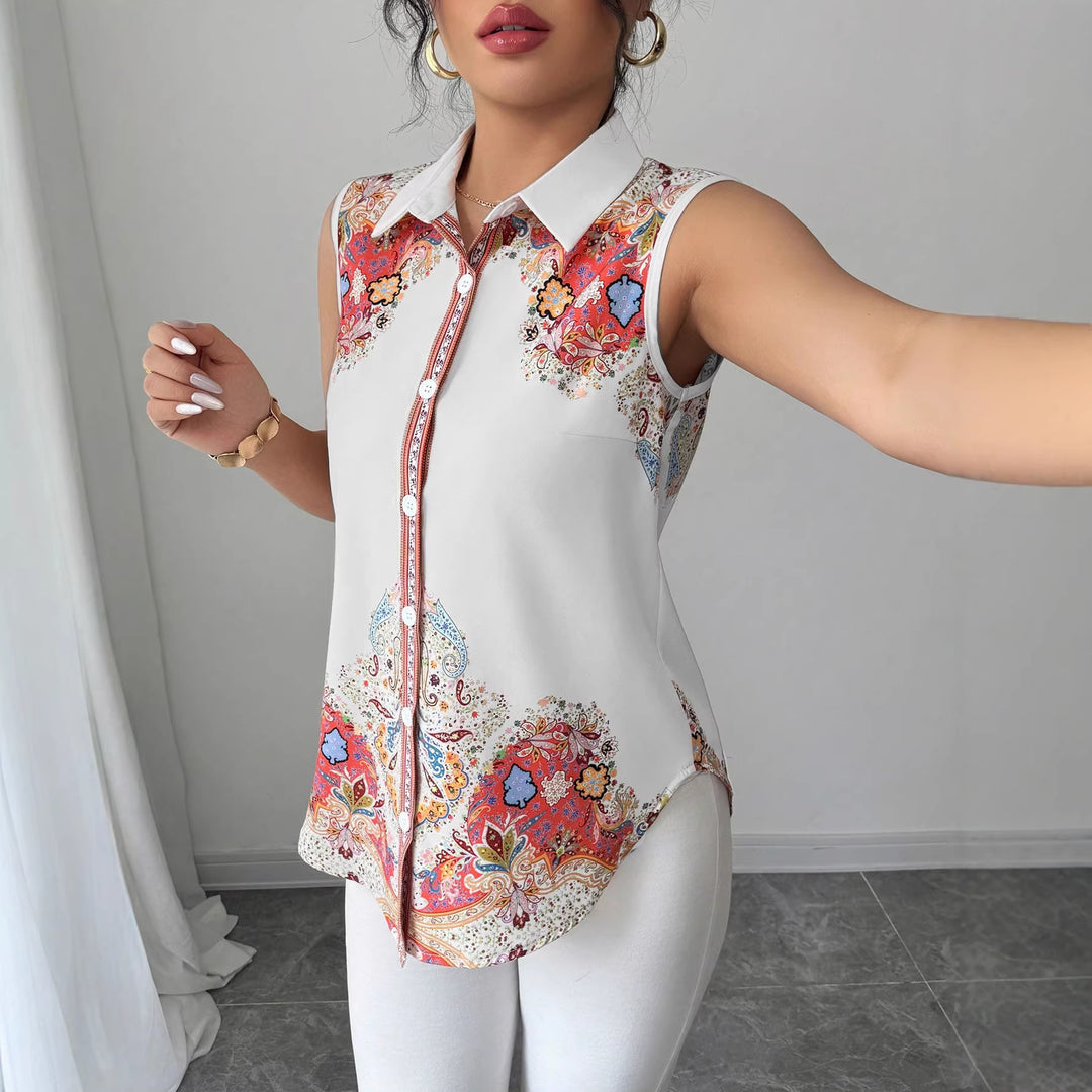 Damen Ärmellose Hemdbluse mit Kentkragen, A-Linien-Silhouette und durchgehender Knopfleiste Shop Nory