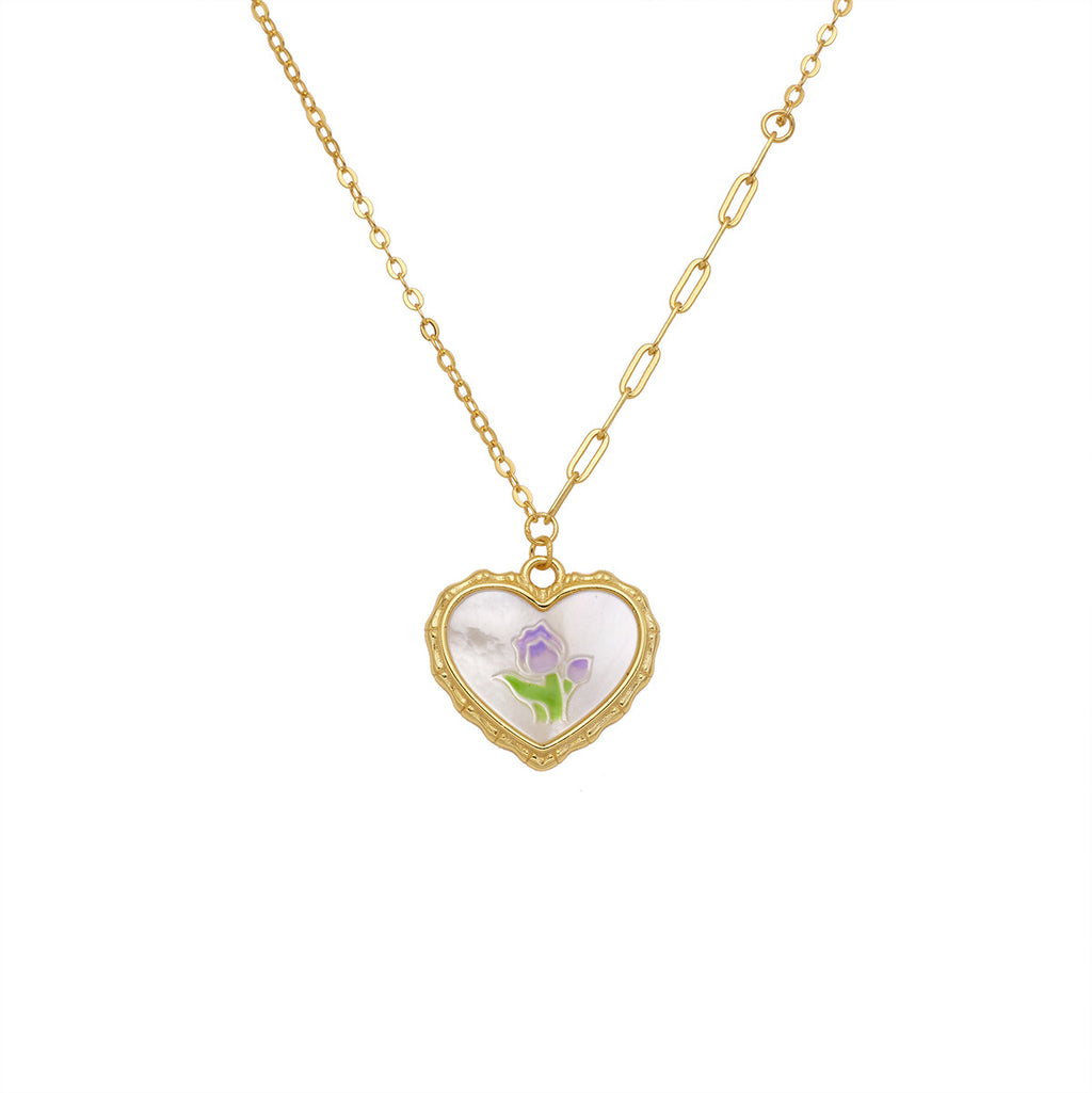 Damen Halskette mit herzförmigem Anhänger und floralem Design Shop Nory