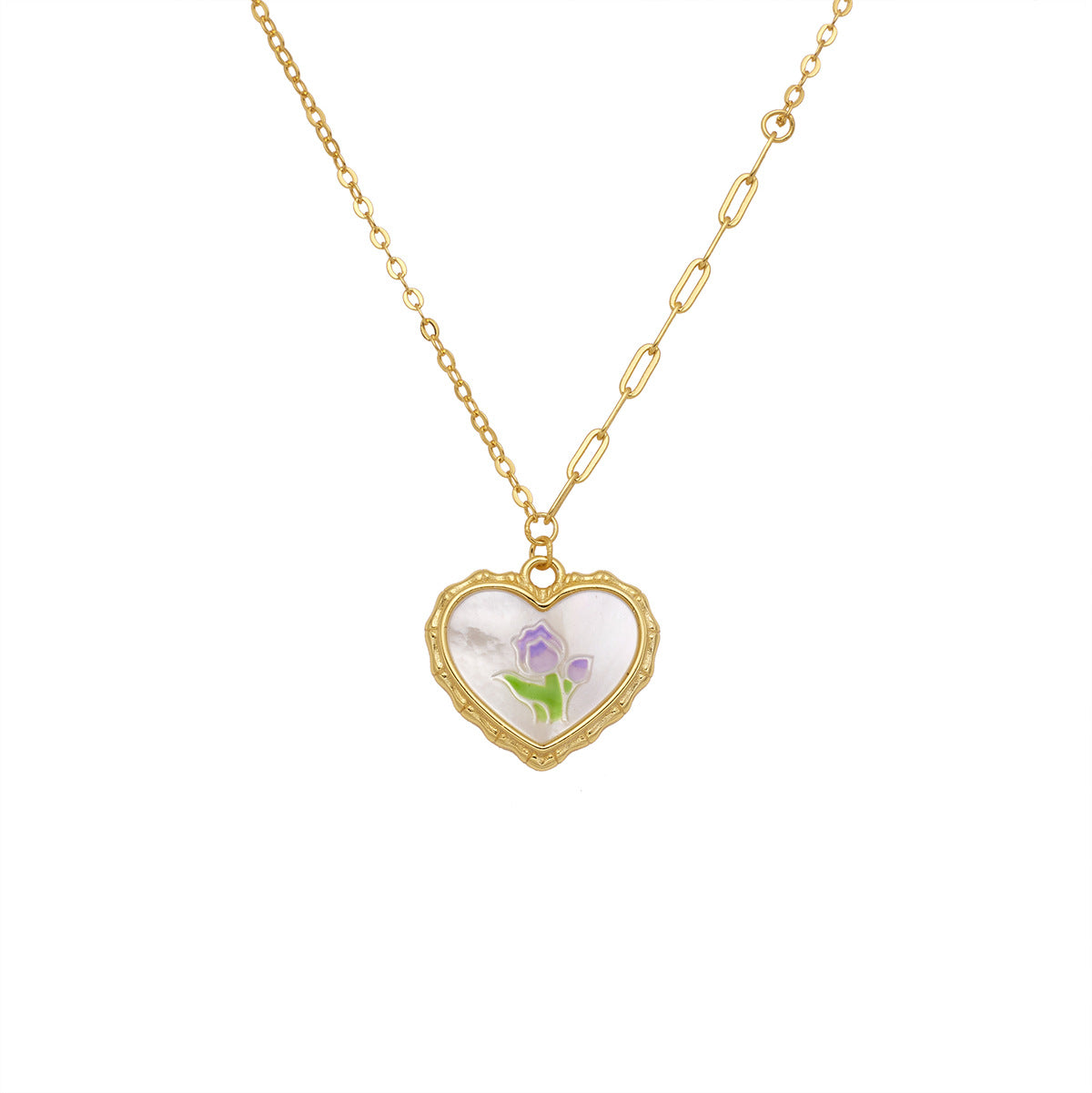 Damen Halskette mit herzförmigem Anhänger und floralem Design Shop Nory