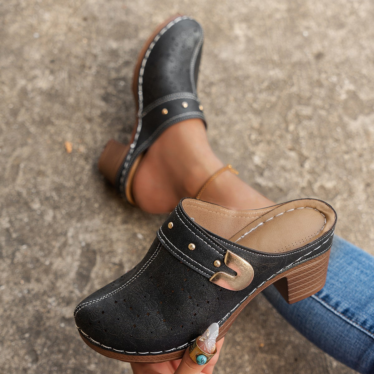 Damen Hohe Clogs mit floralem Muster und ergonomischem Fußbett