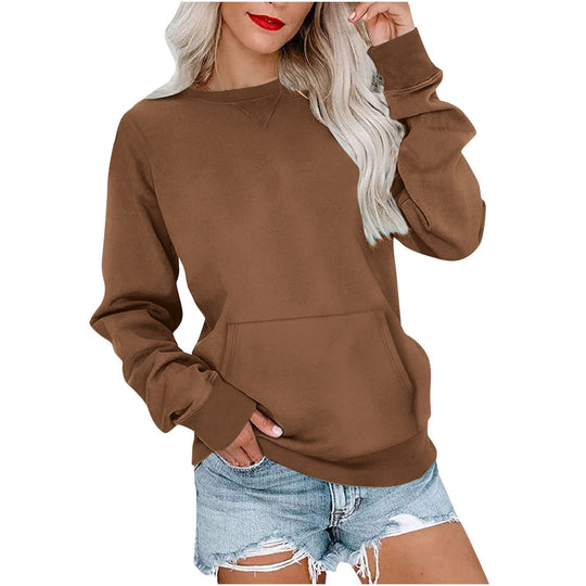 Damen Lockeres Sweatshirt mit Rundhalsausschnitt und Kängurutasche Shop Nory