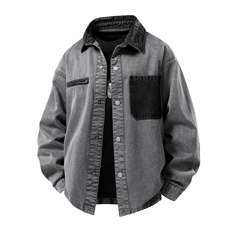 Herren Modische Denimjacke mit hohem Kragen und praktischen Taschen Shop Nory