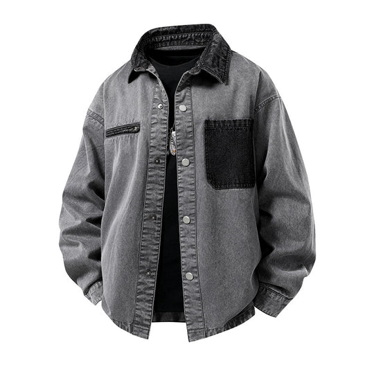 Herren Modische Denimjacke mit hohem Kragen und praktischen Taschen Shop Nory