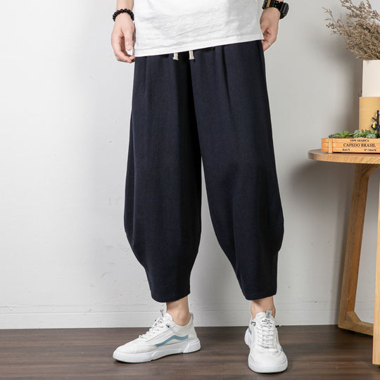 Herren Lässige Cropped Haremshose aus Baumwollmix mit Tunnelzug und gerippten Knöchelbündchen Shop Nory