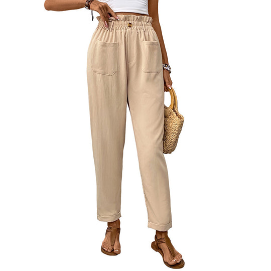 Damen Hochtaillierte Paperbag-Hose mit elastischem Bund, aufgesetzten Taschen & konischem Bein Shop Nory