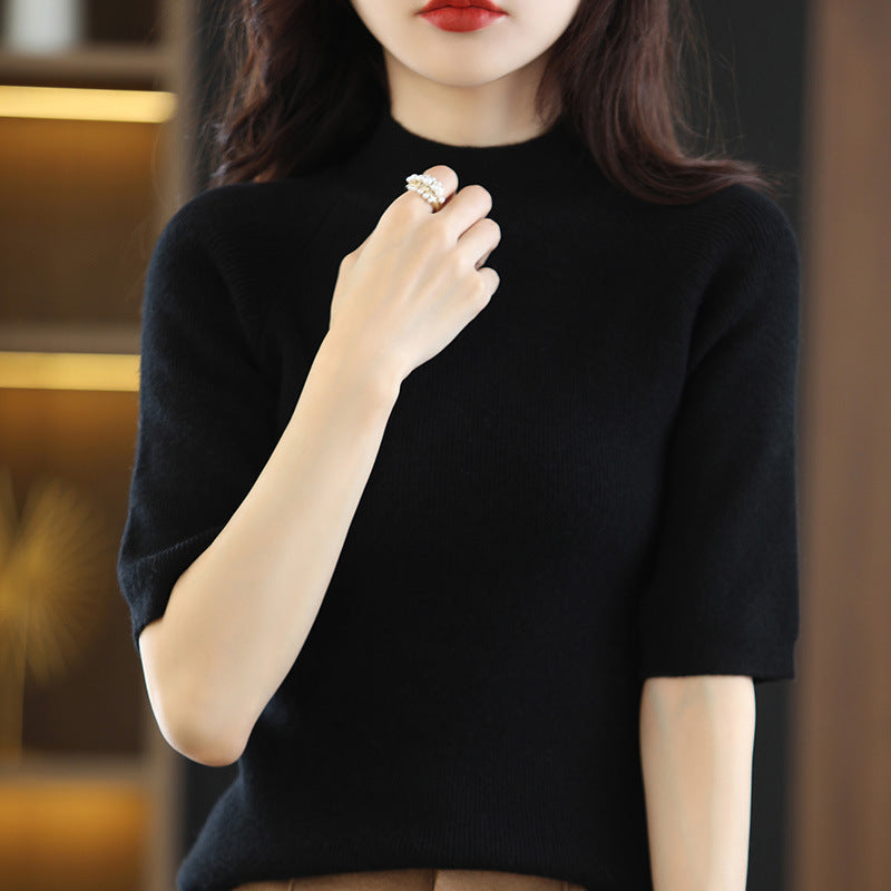 Damen Kurzärmeliger Feinstrick-Pullover mit halbem Rollkragen Shop Nory