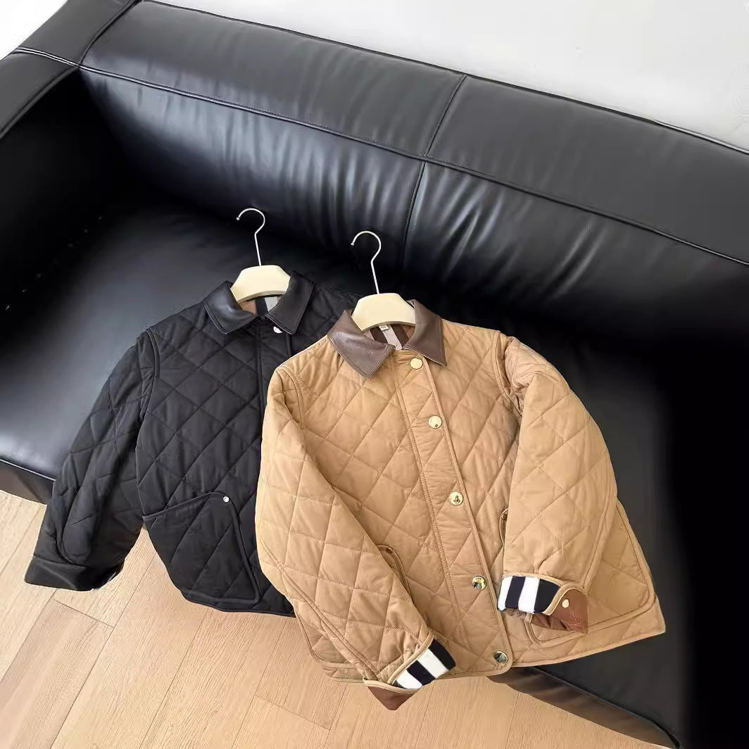 Damen Modische Steppjacke mit eleganter Lederkragen Shop Nory