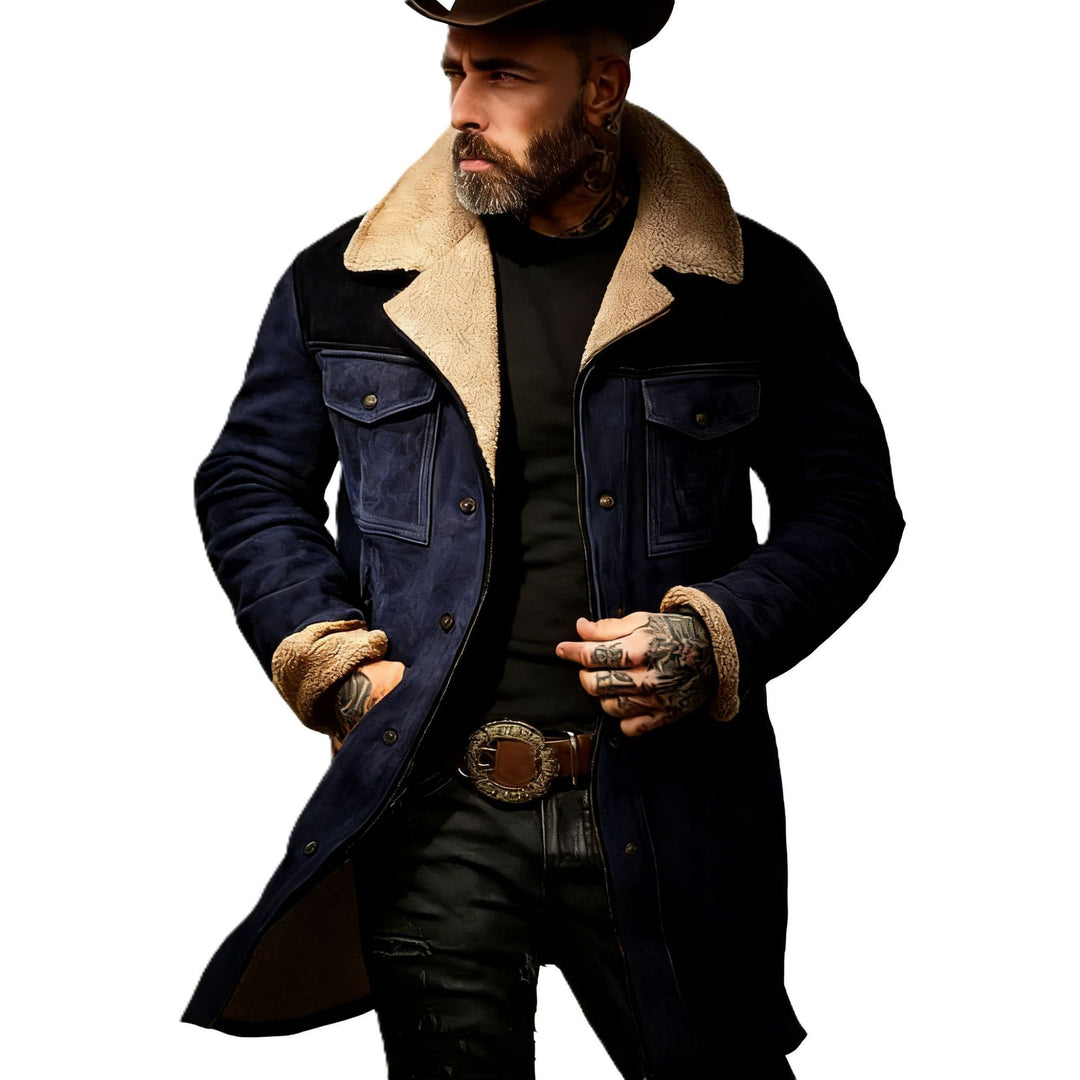 Herren Langer Veloursledermantel mit Teddyfutter und Pattentaschen Shop Nory