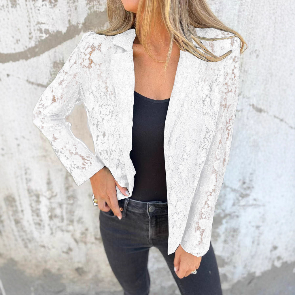 Damen Spitzenjacke mit lässigem Schnitt und eleganten Details Shopnory