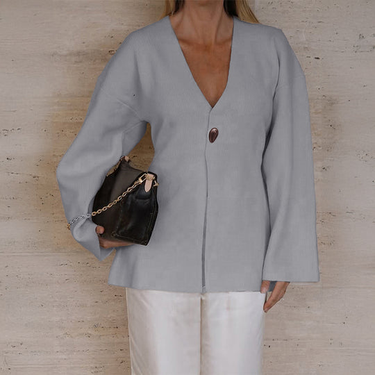 Damen nan taillierter Feinstrick-Cardigan mit V-Ausschnitt, Zierknopf und frontaler Schlitz Shop Nory
