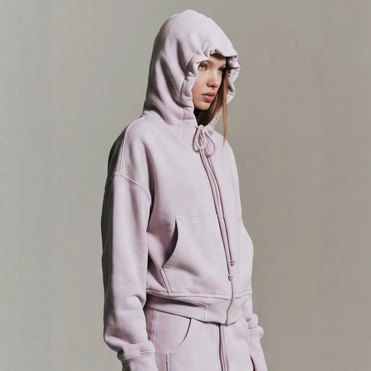 Damen Kapuzen-Sweatjacke im Cropped-Schnitt mit durchgehendem Reißverschluss, Kängurutaschen und verlängerten Ärmelbündchen Shop Nory