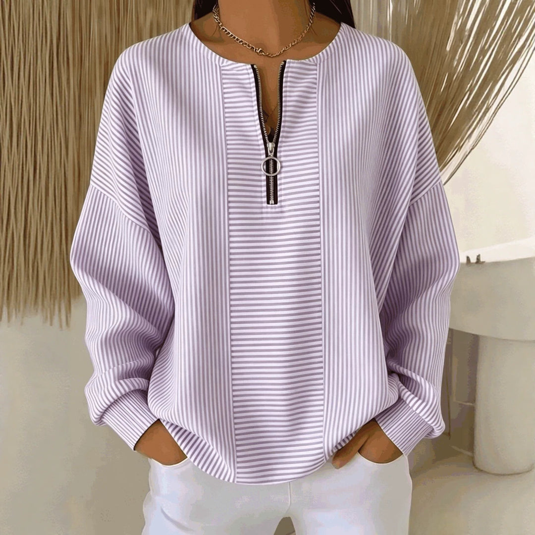 Damen Oversize Pullover mit feiner Rippstruktur und kurzem Zipper Shop Nory
