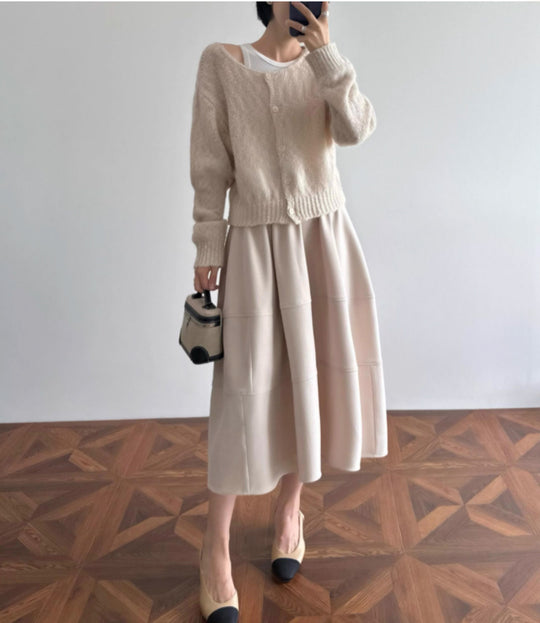 Damen Stylische, luftige 3/4-Arm Strickjacke und Midikleid Kombination Shop Nory