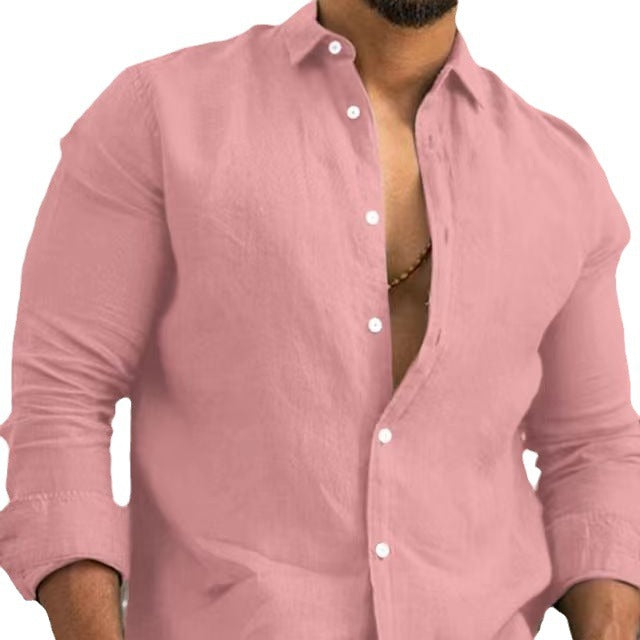 Herren elegantes Leinenhemd mit moderner Knopfleiste