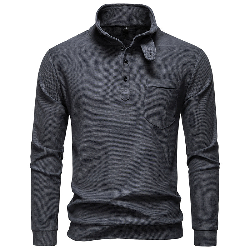 Herren Texturiertes Waffelstrick-Henleyshirt mit hohem Kragen, Knopfleiste und Brusttasche Shop Nory