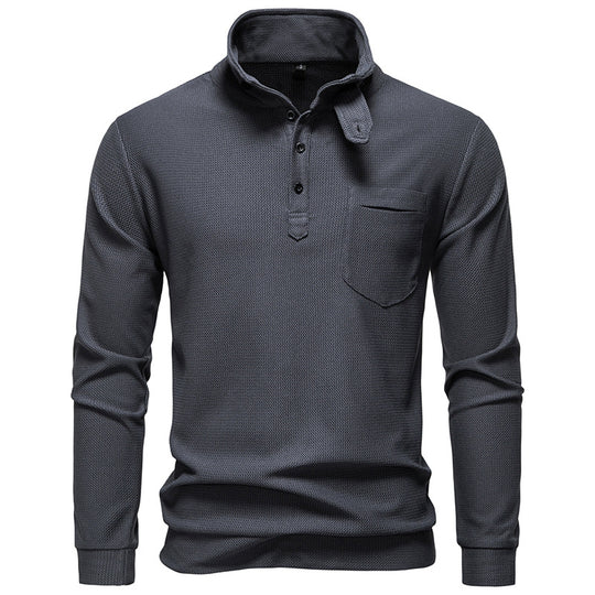 Herren Texturiertes Waffelstrick-Henleyshirt mit hohem Kragen, Knopfleiste und Brusttasche Shop Nory