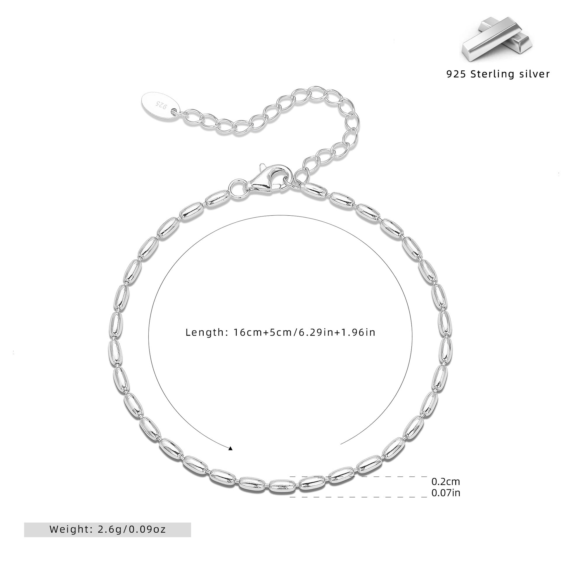 Damen Armband aus hochwertigem 925 Sterling Silber mit eleganter Kettenstruktur Shop Nory