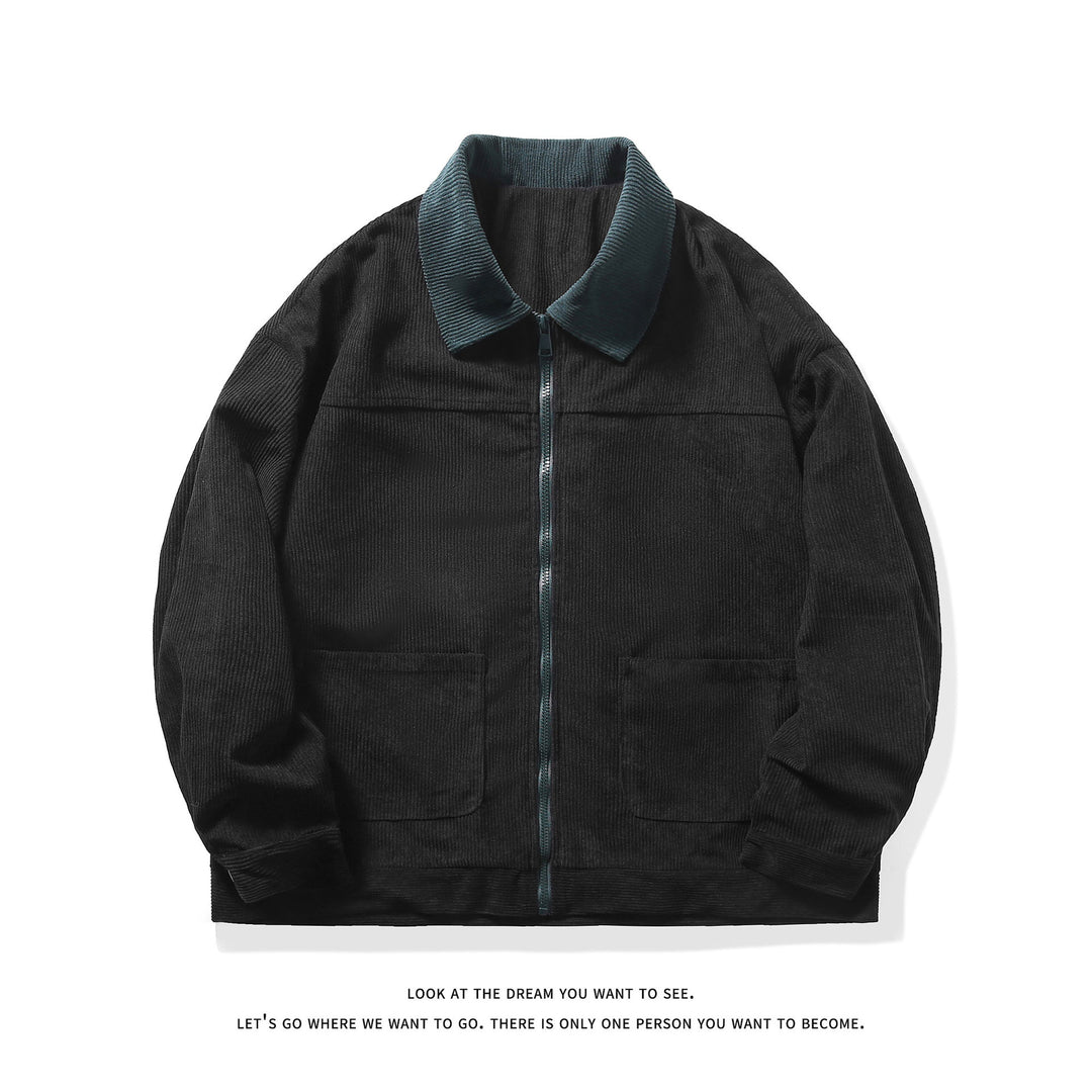 Herren Feincord-Übergangsjacke mit durchgehendem Reißverschluss, Kontrastkragen und aufgesetzten Taschen Shop Nory
