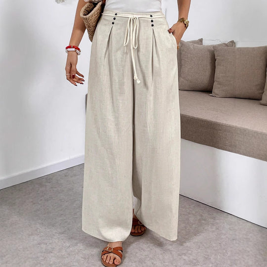 Damen Weite Palazzo-Leinenhose mit hohem Bund und Tunnelzug Shop Nory