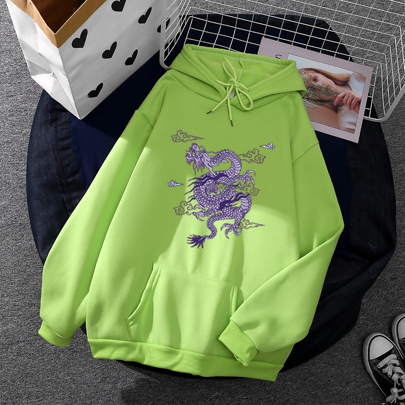 Unisex nan oversized Kapuzensweatshirt mit detailliertem Drachendruck, angerautem Fleece-Innenfutter und Känguru-Tasche Shop Nory