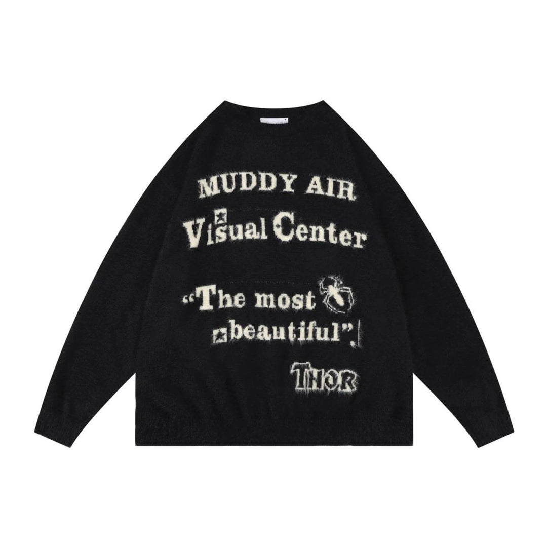Damen Oversized Strickpullover mit grafischem Schriftzug Shop Nory