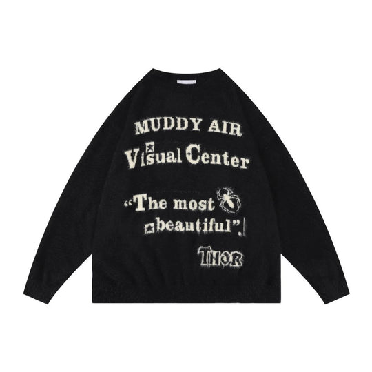 Damen Oversized Strickpullover mit grafischem Schriftzug Shop Nory