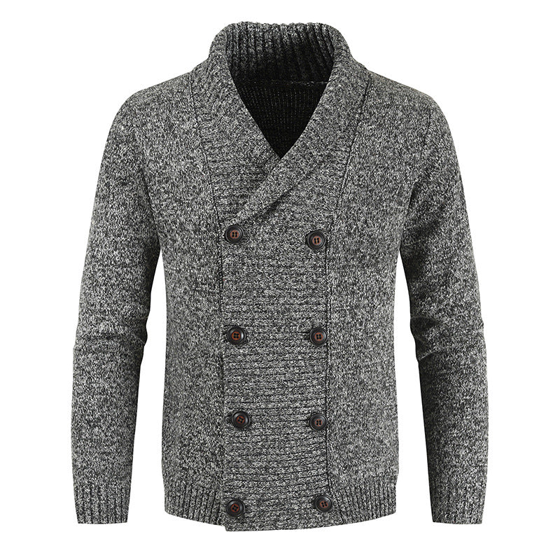 Herren doppelreihige Strickcardigan mit Schalkragen, strukturierter Maschenoptik und gerippten Bündchen Shop Nory